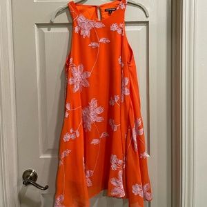 Gianni Bini Vibrant Orange A-Line Halter Dress with Floral Embroidery